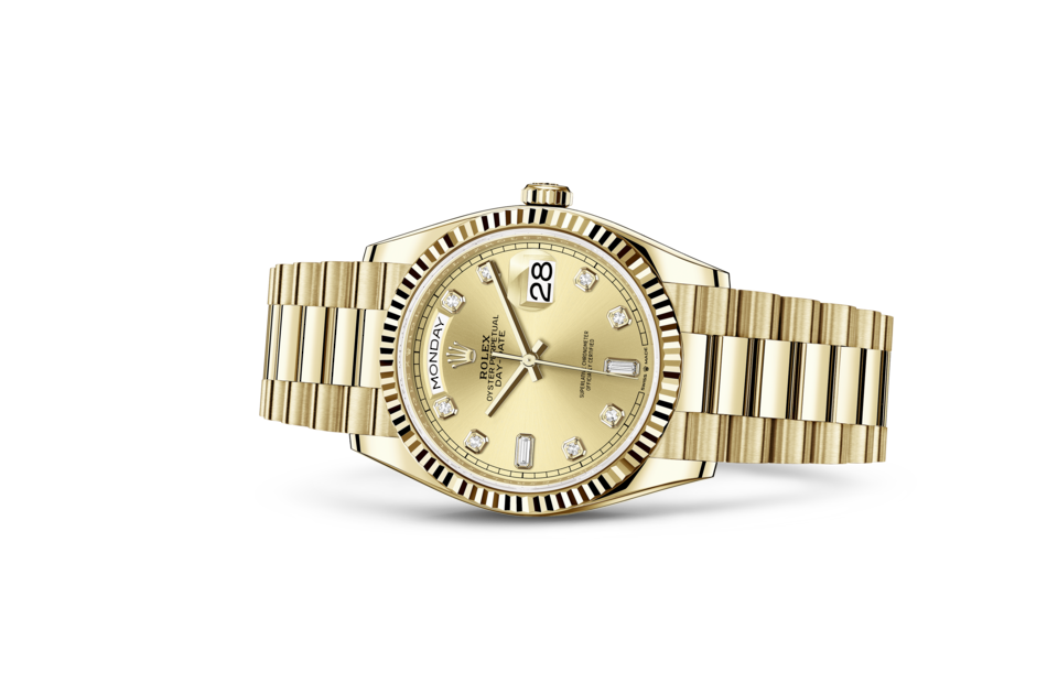 Rolex Day-Date de Oyster, 36 mm, oro amarillo, m128238-0008 - Frente acostado