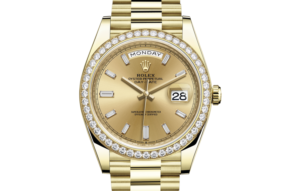 Rolex Day-Date de Oyster, 40 mm, oro amarillo y diamantes, m228348rbr-0002 - Frente