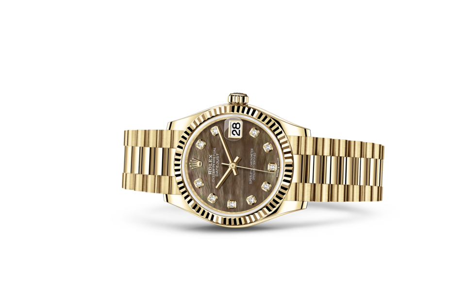 Rolex Datejust de Oyster, 31 mm, oro amarillo, m278278-0038 - Frente acostado