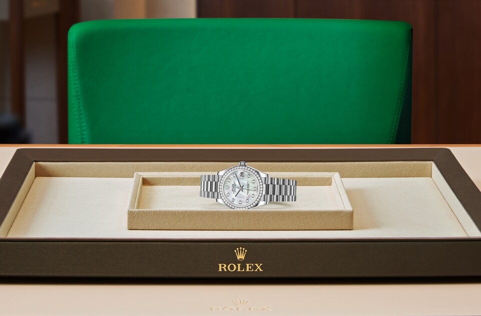 Rolex Datejust de Oyster, 31 mm, oro blanco y diamantes, m278289rbr-0005 - Viste Frontal acostado