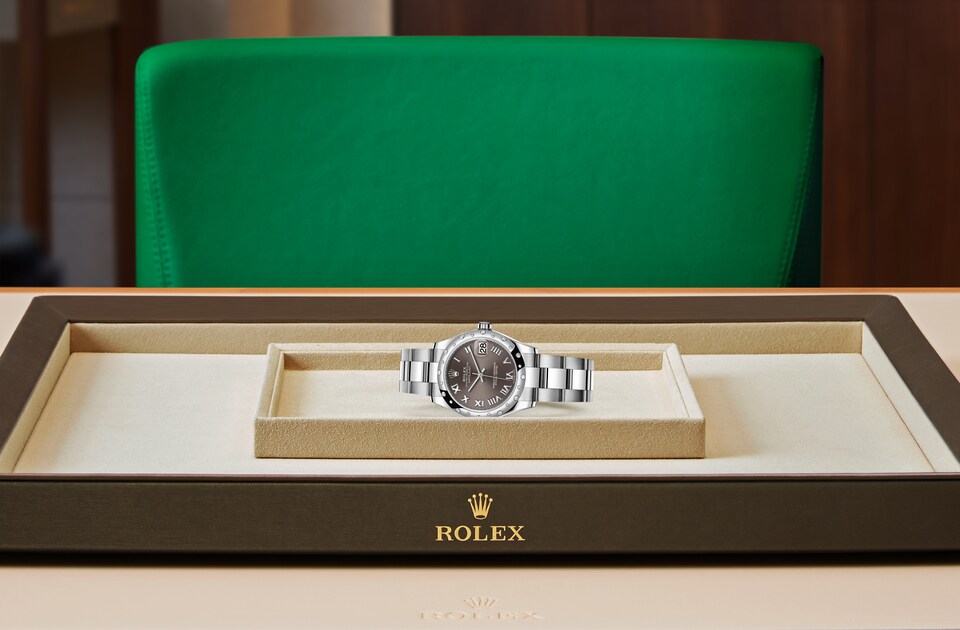 Rolex Datejust de Oyster, 31 mm, acero Oystersteel, oro blanco y diamantes, m278344rbr-0023 - Viste Frontal acostado
