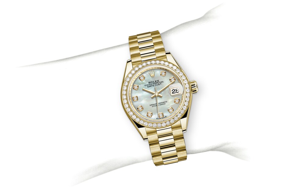 Rolex Lady‑Datejust de Oyster, 28 mm, oro amarillo y diamantes, m279138rbr-0015 - En muñeca