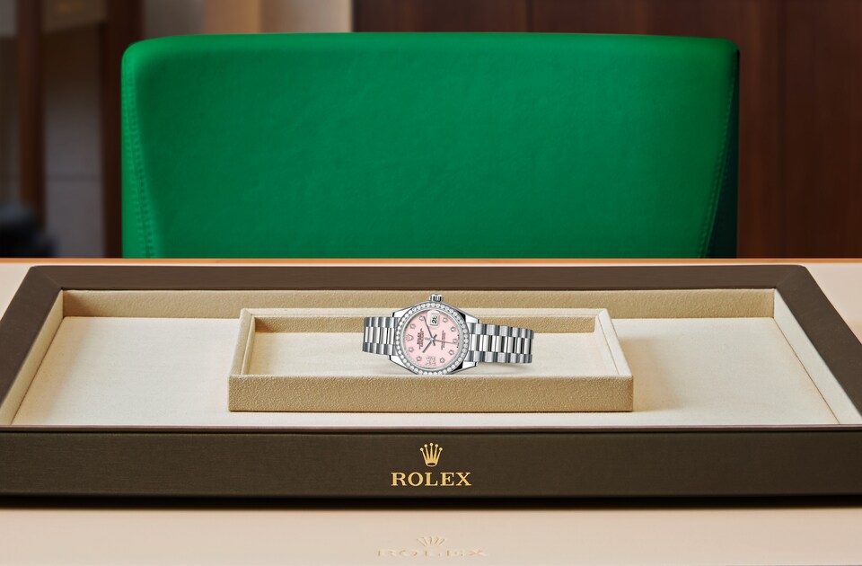 Rolex Lady-Datejust de Oyster, 28 mm, oro blanco y diamantes, m279139rbr-0002 - Viste Frontal acostado