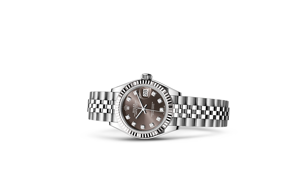 Rolex Lady‑Datejust de Oyster, 28 mm, acero Oystersteel y oro blanco, m279174-0015 - Frente acostado