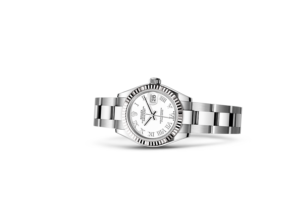 Rolex Lady‑Datejust de Oyster, 28 mm, acero Oystersteel y oro blanco, m279174-0020 - Frente acostado