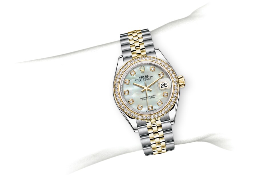 Rolex Lady‑Datejust de Oyster, 28 mm, acero Oystersteel, oro amarillo y diamantes, m279383rbr-0019 - En muñeca
