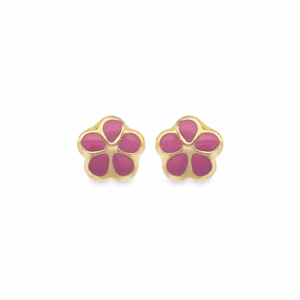 Aretes Flor Esmaltado Rosa
