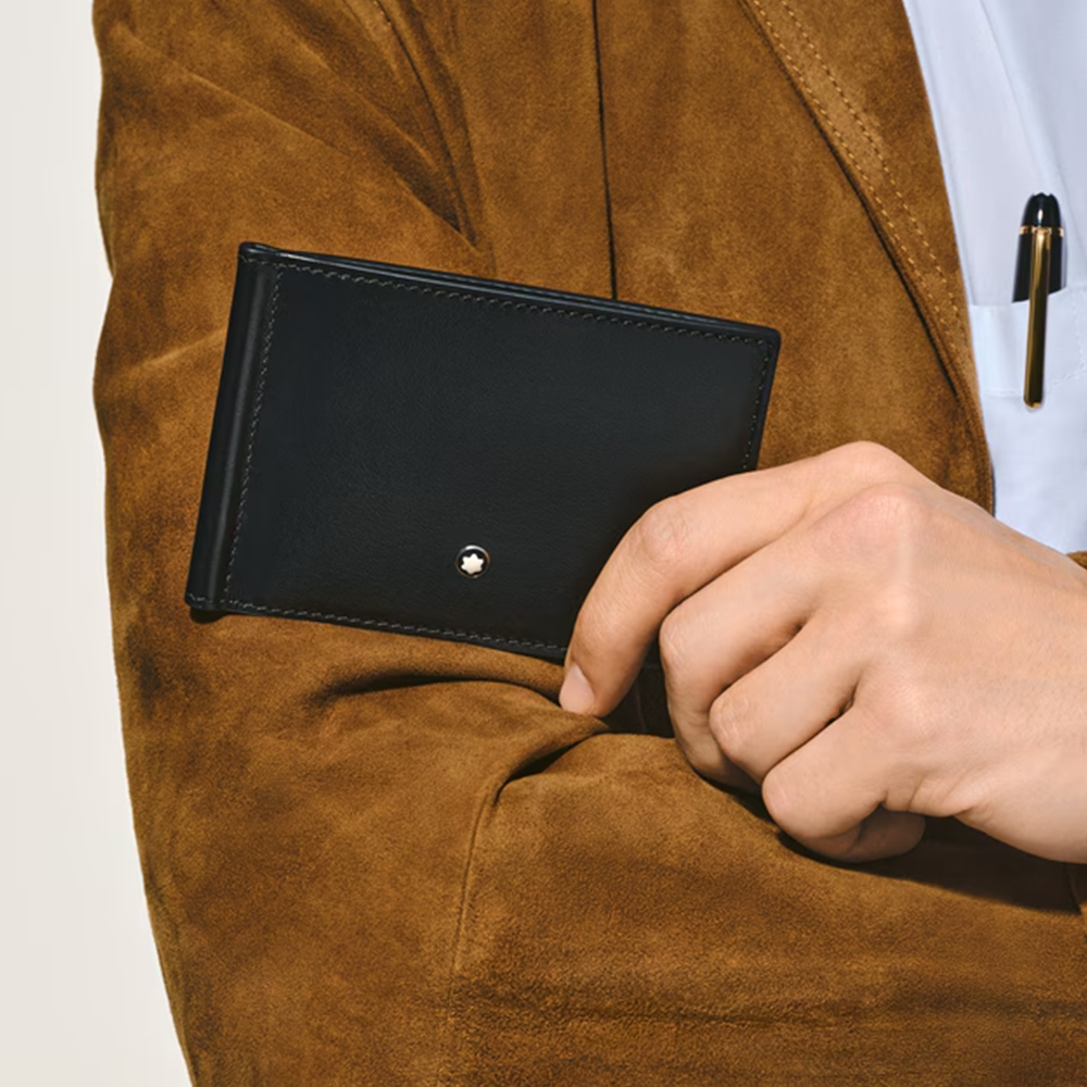 Slide Montblanc Billetera para 6 Tarjetas con Pinza para Billetes de Piel Meisterstück