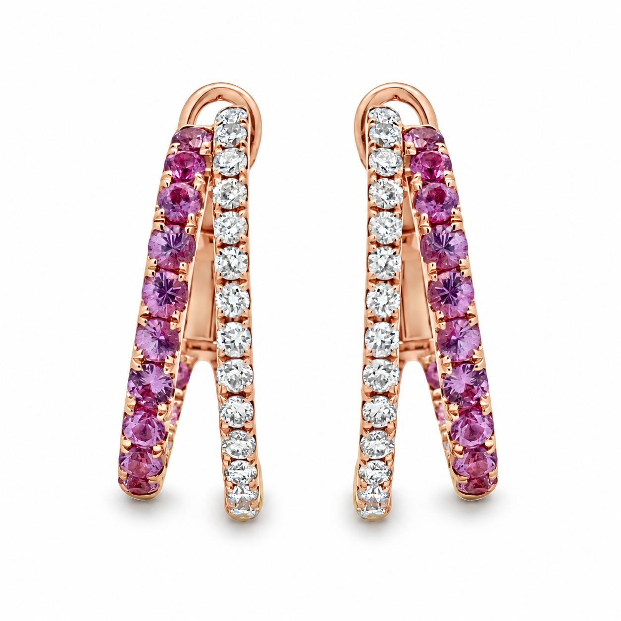 Slide Argollas Dobles con Zafiros Rosas y Brillantes