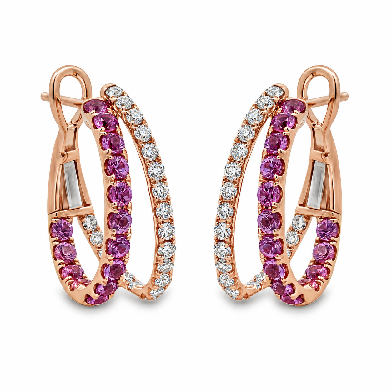 Slide Argollas Dobles con Zafiros Rosas y Brillantes