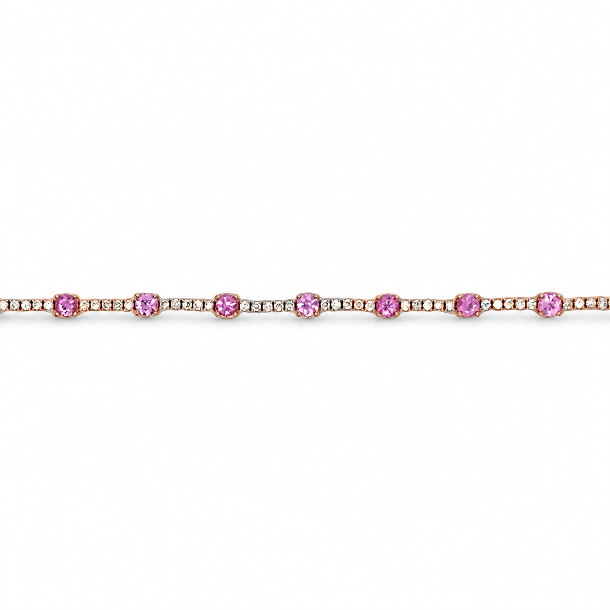 Slide Pulsera Tennis con Zafiros Rosas y Brillantes