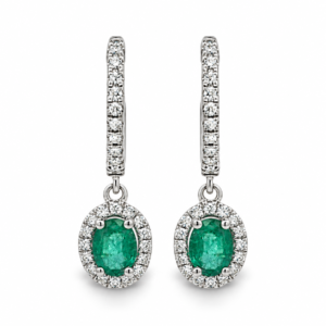 Aretes Colgantes con 2 Esmeraldas y Brillantes