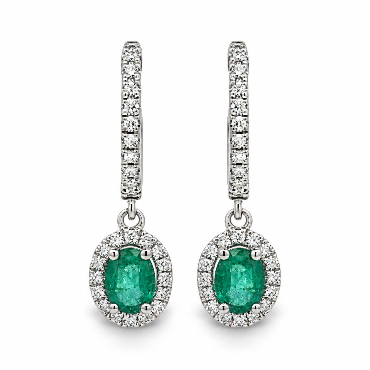Imagen principal Aretes Colgantes con 2 Esmeraldas y Brillantes